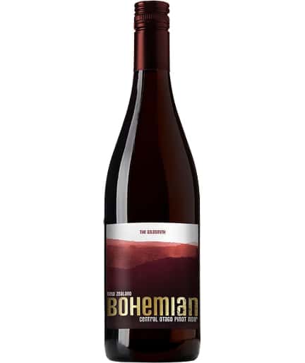 A bottle of Bohemian Central Oza Prosecco on a plain white background. The bottle is dark brown glass with a dark red foil top and a label featuring a sunset gradient and the brand name 'BOHEMIAN' in gold.